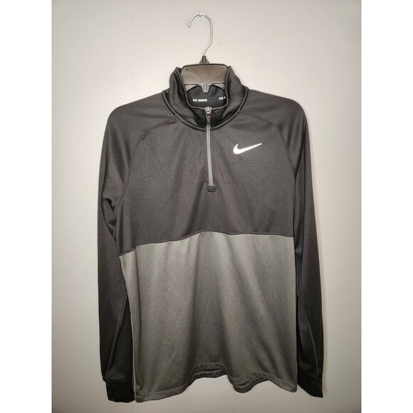 Nike Running Shirt Men's L Black Gray Long Sleeve‎ 1/4 Zip Pullover Dri-Fit - Picture 2 of 9